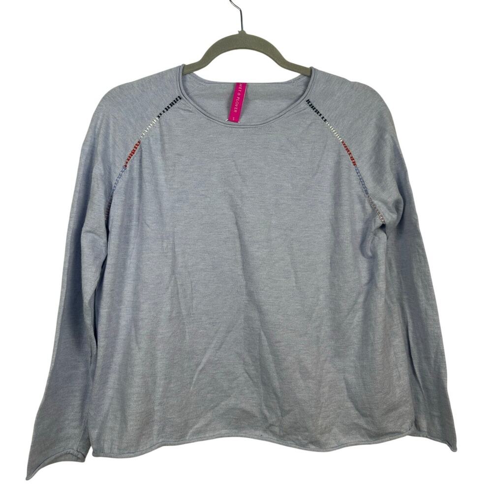 Zaket & Plover Sweater Women S Blue NWOT Silk‎ Cotton Contrast Stitch Pullover